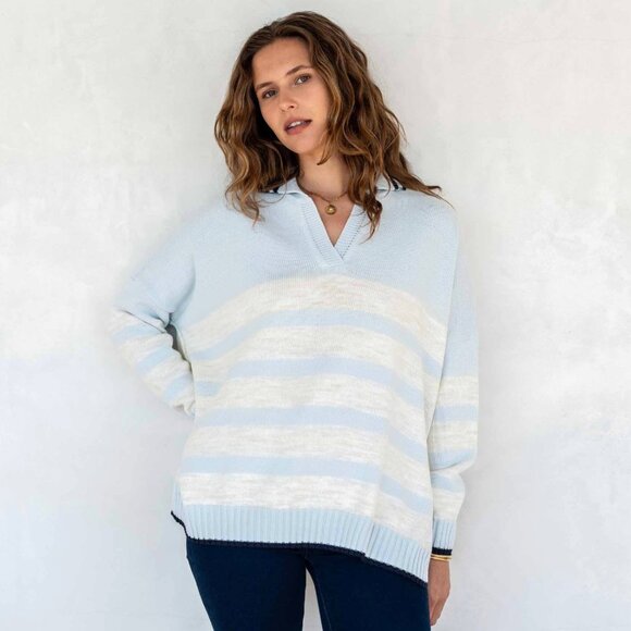 l*space Sweaters - MerSea - Marina Polo Sweater - Sky/Sea Salt/Navy